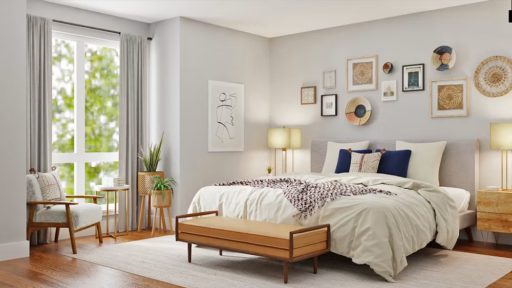 Calm bedroom set up for restful sleep