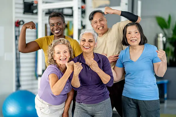 Group participating in a light community fitness class
